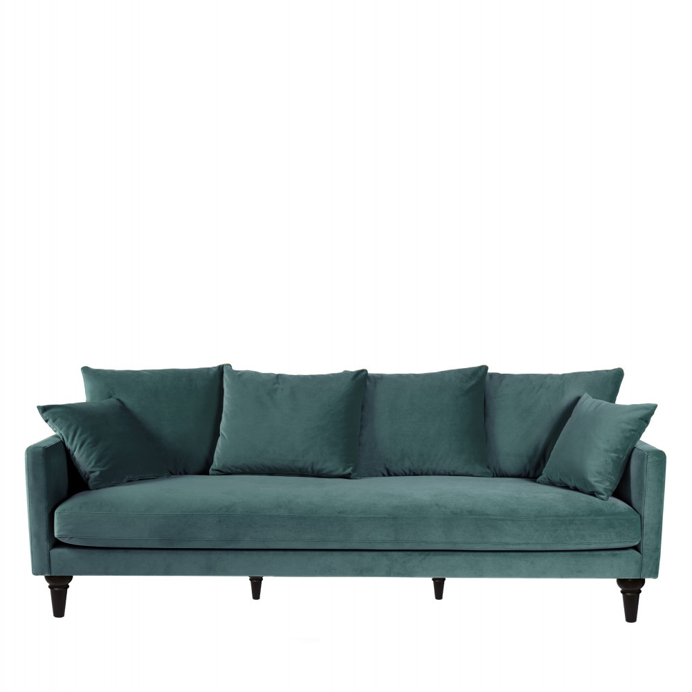 Villabon - Canapé 4 places en velours pieds tournés - Couleur - Vert eucalyptus