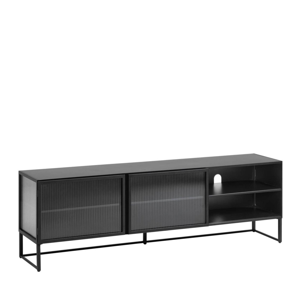 trixie - meuble tv 2 portes en métal et verre trempé - couleur - noir