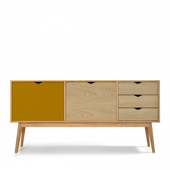Buffet design 2 portes 3 tiroirs chêne Ström blanc blanc