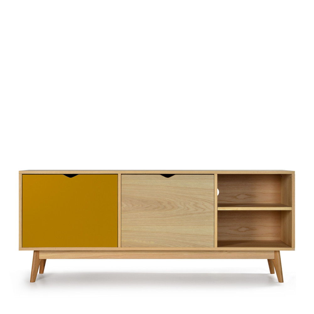 Ström - Meuble TV design 2 portes chêne - Couleur - Porte ocre