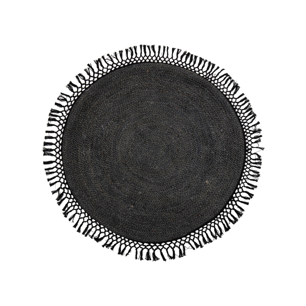 Idakamille - Tapis rond en jute - Couleur - Noir, Dimensions - ø122 cm