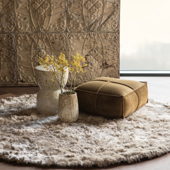 Praline - Tapis rond en tissu taupe