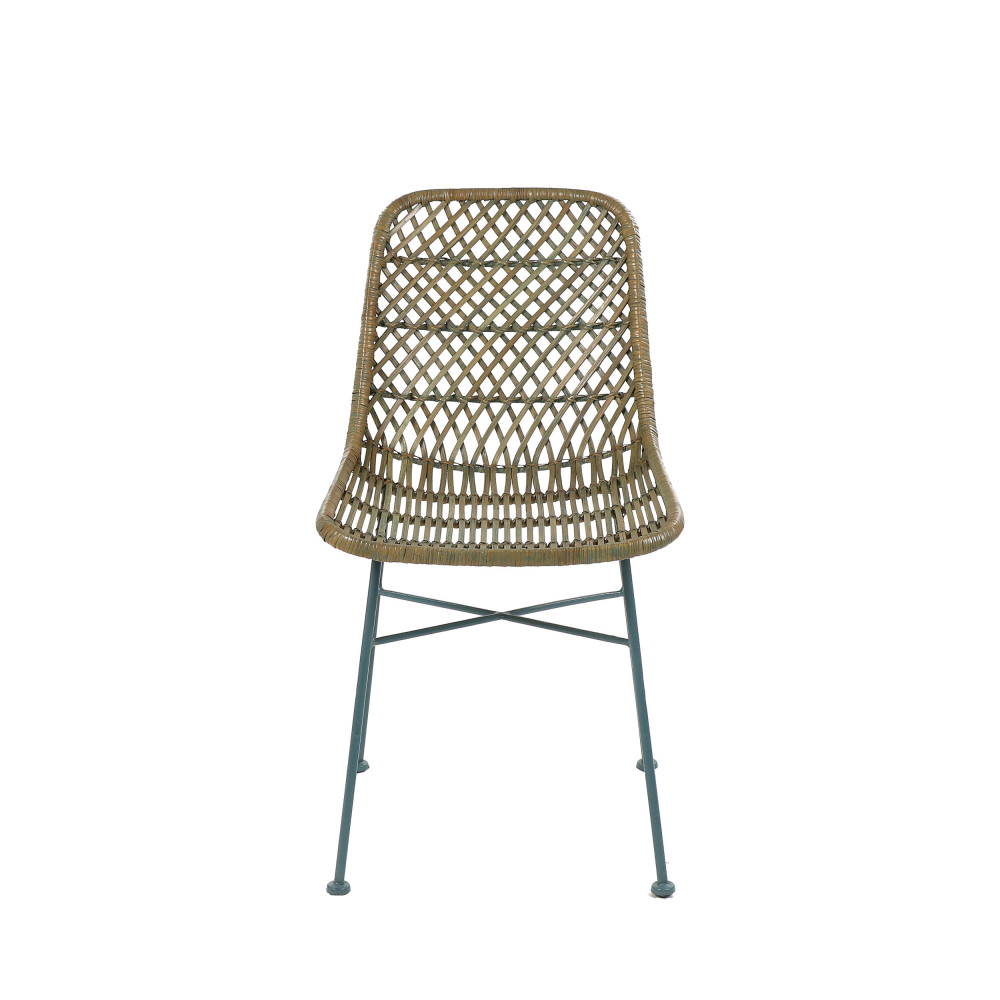 rodos - chaise en rotin et métal - couleur - bleu / beige