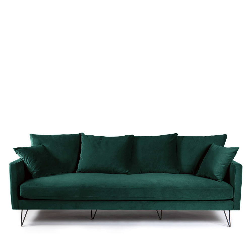 Villabon - Canapé 4 places en velours pieds épingles noirs - Couleur - Vert forêt