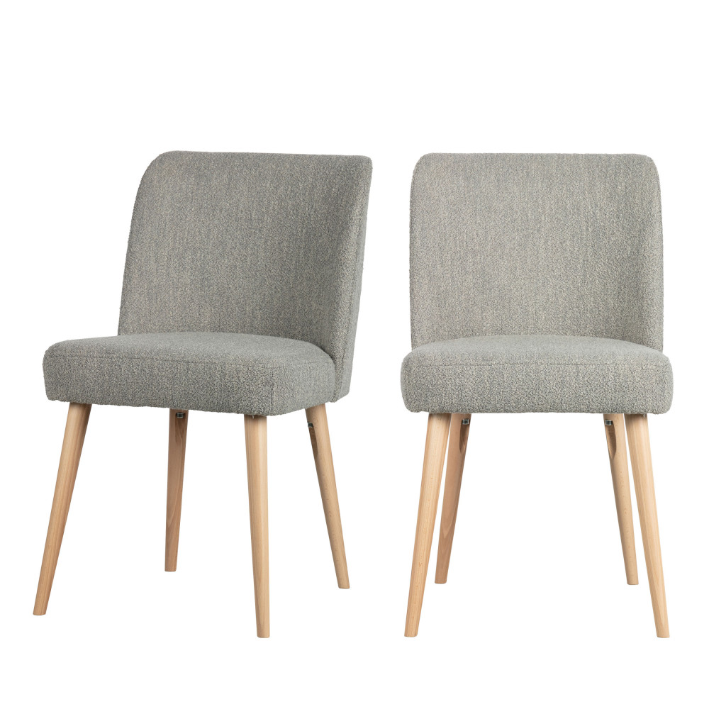 Force - Lot de 2 chaises en tissu bouclé - Couleur - Gris clair