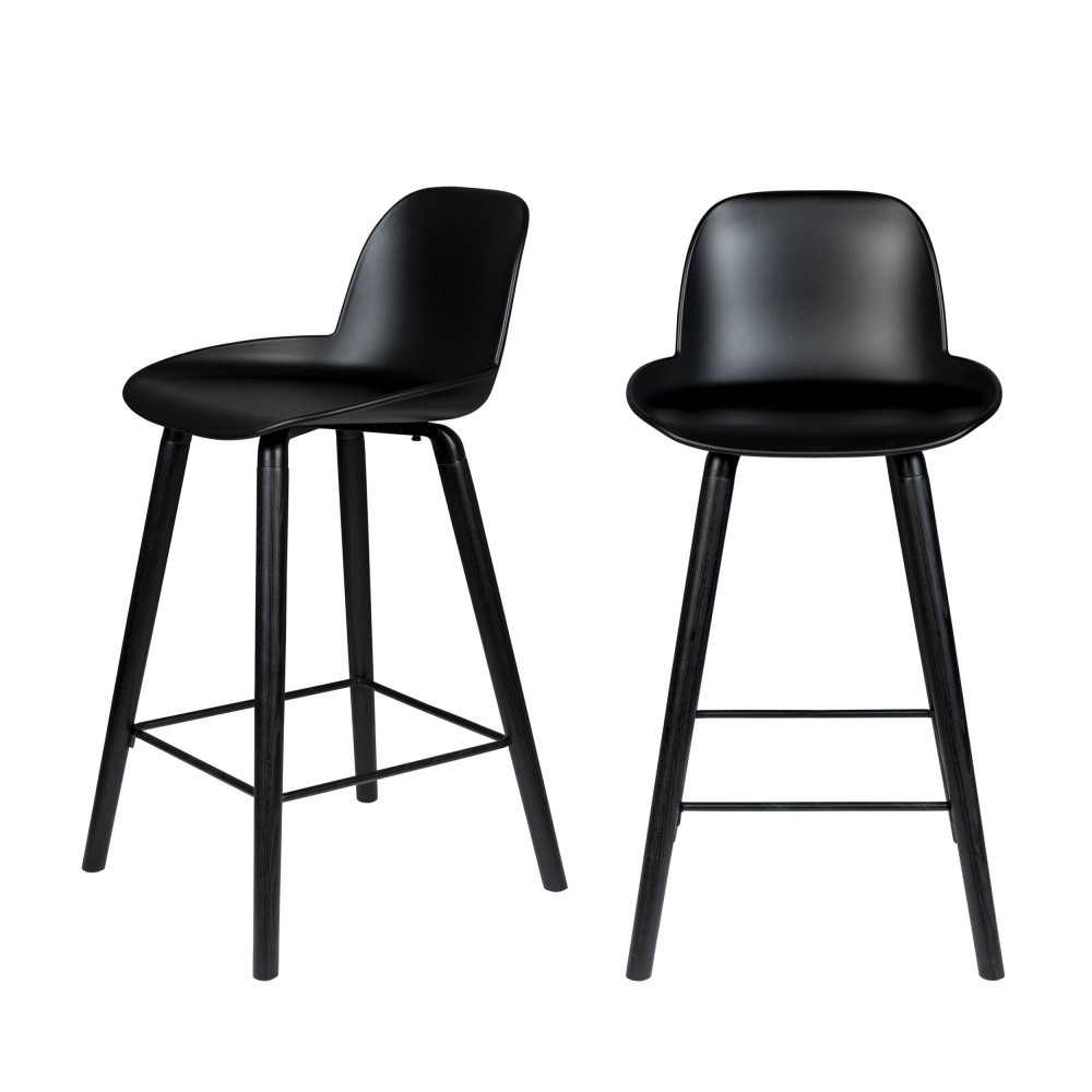 albert kuip - lot de 2 tabourets de bar résine et bois pieds noirs 66cm - couleur - noir