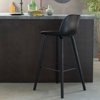 Albert Kuip - 2 tabourets de bar résine et bois pieds noirs 76cm