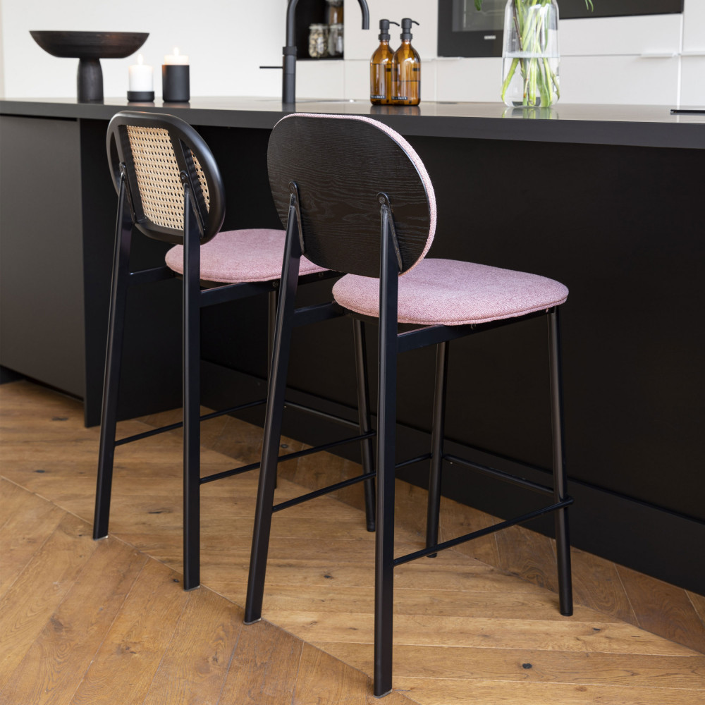 Tabouret de bar en tissu et cannage 65cm Zuiver - SPIKE