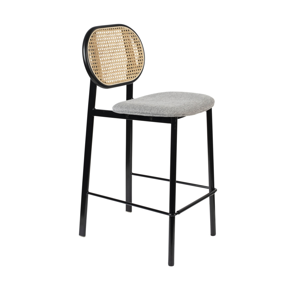 Spike - Tabouret de bar en tissu et cannage 65cm - Couleur - Gris clair