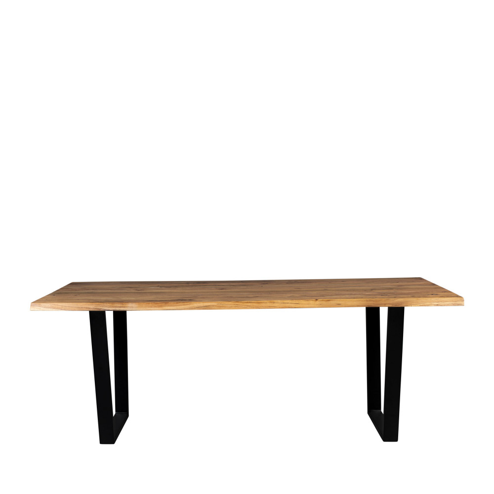 Aka - Table à manger en bois et métal 220x90cm - Couleur - Bois foncé / noir