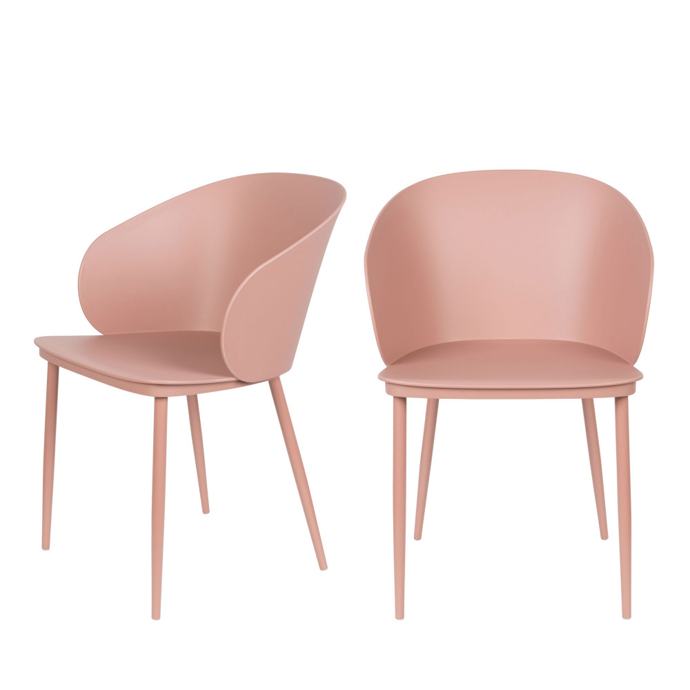 Gigi - Lot de 2 chaises en résine et métal - Couleur - Rose