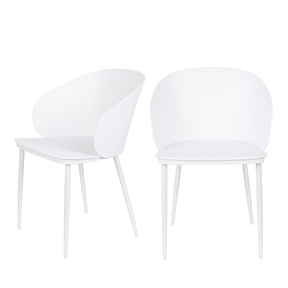 Gigi - Lot de 2 chaises en résine et métal - Couleur - Blanc