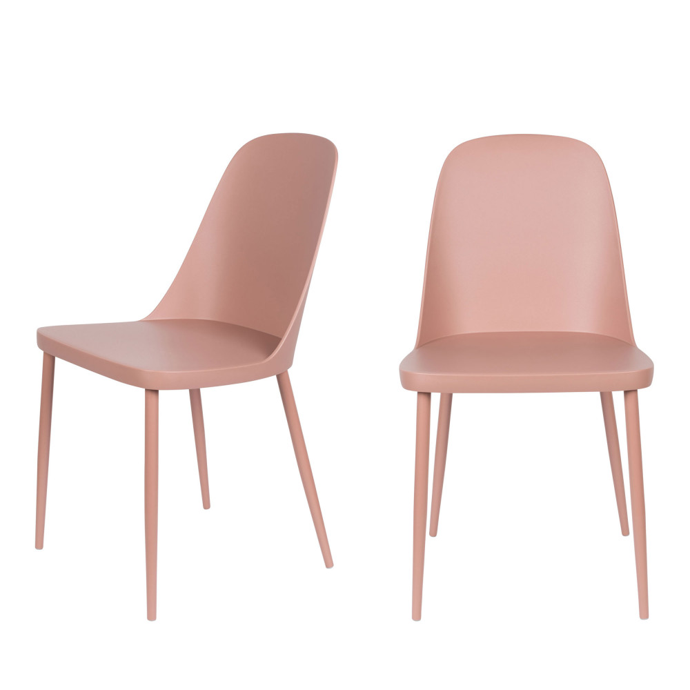 Pip - Lot de 2 chaises en résine et métal - Couleur - Rose
