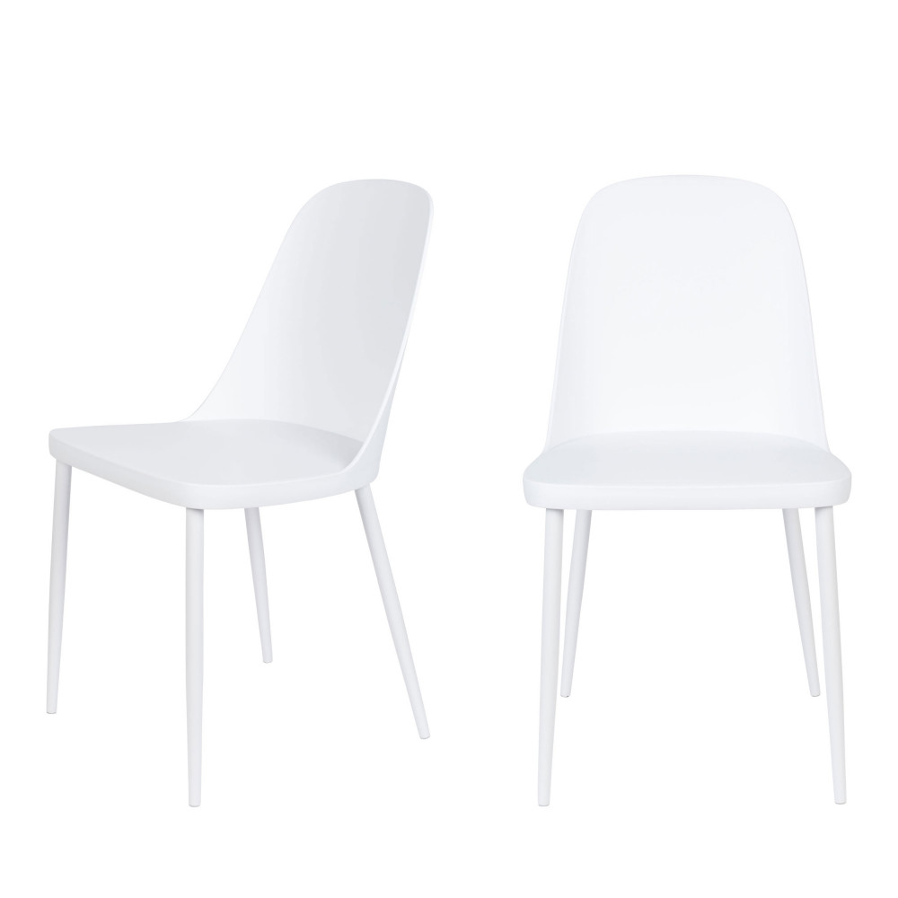 Pip - Lot de 2 chaises en résine et métal - Couleur - Blanc