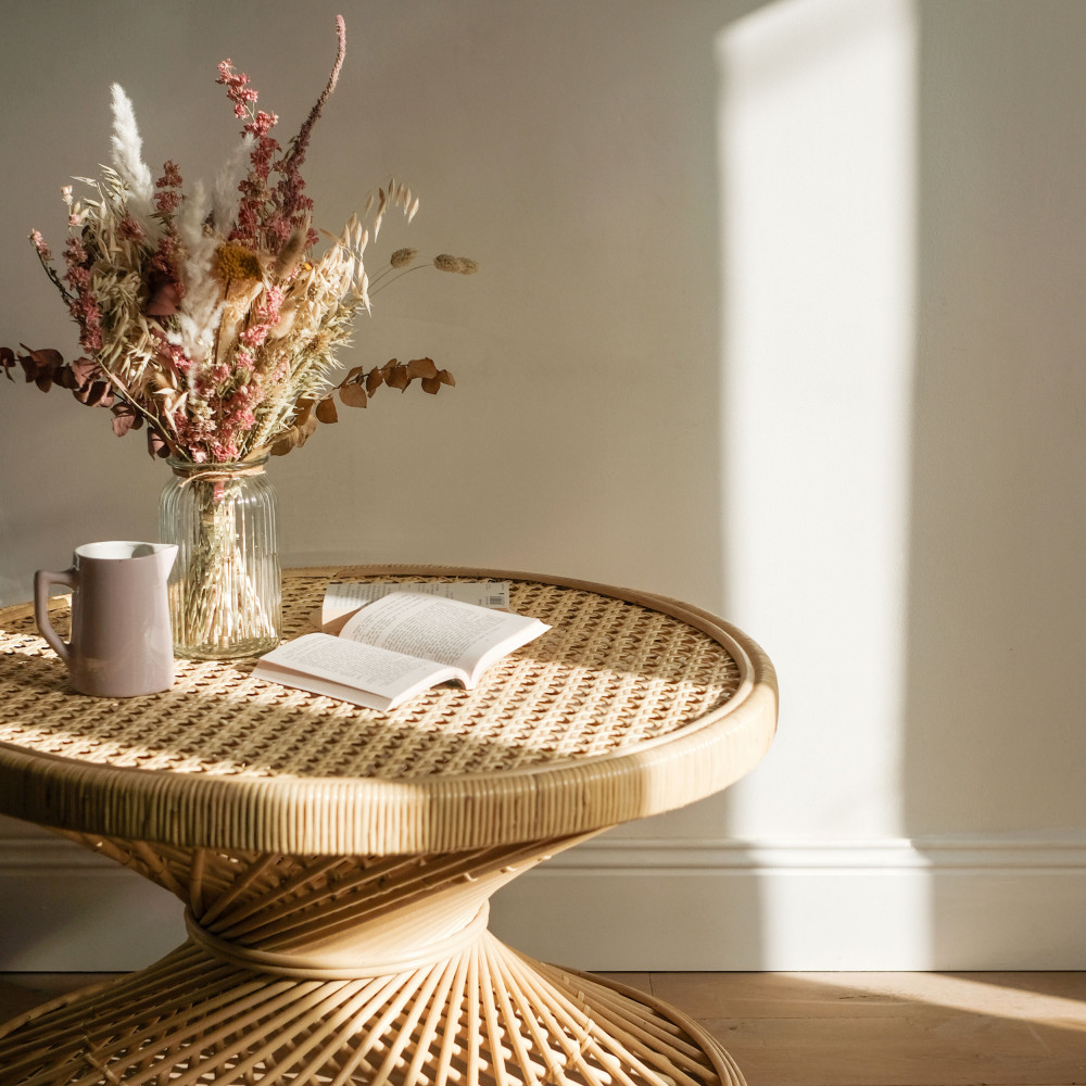 Table basse vintage en rotin L Ushuaia Drawer