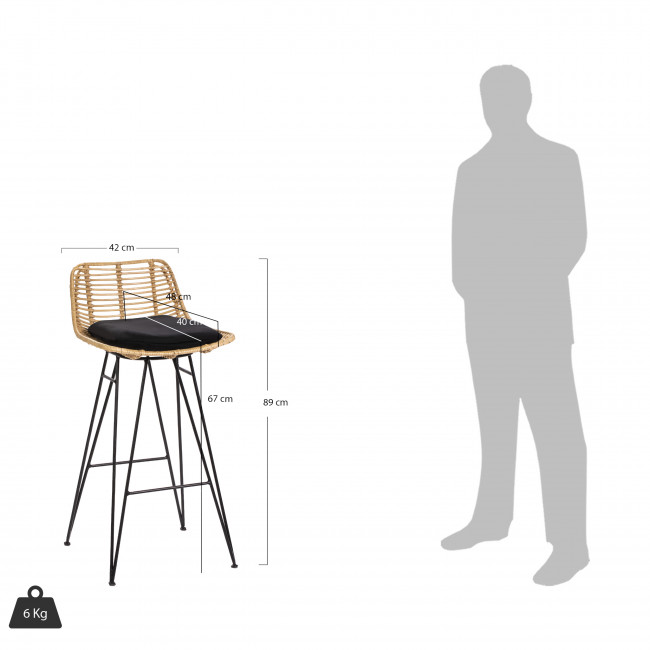 Chaise de bar design en rotin 67cm Capurgana