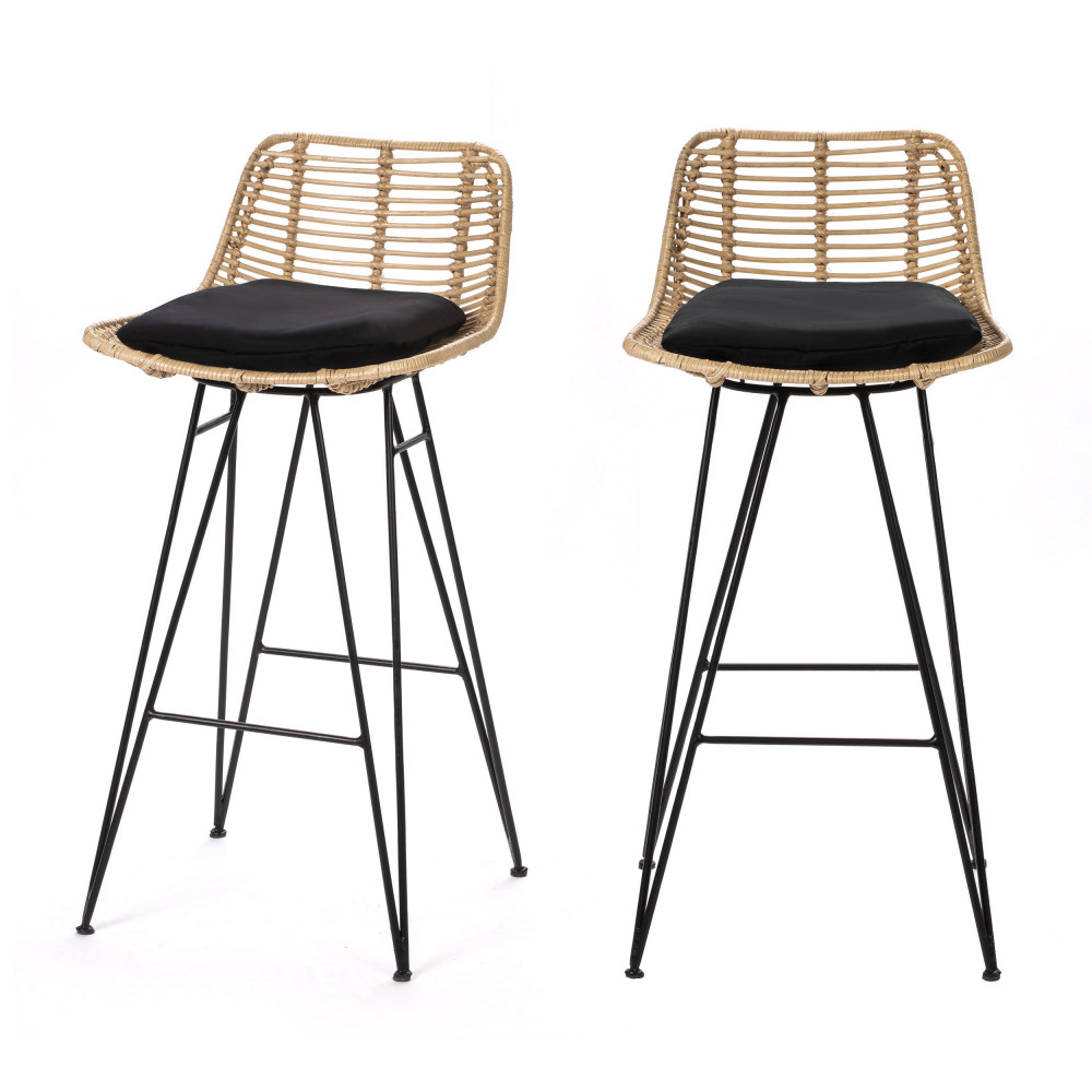 capurgana - lot de 2 chaises de bar design en rotin 67cm - couleur - naturel
