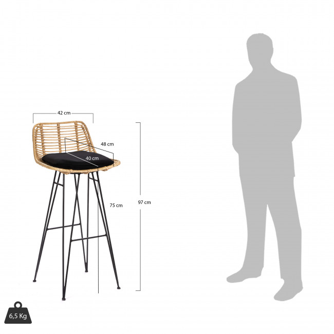 Chaise de bar design en rotin 75cm Capurgana