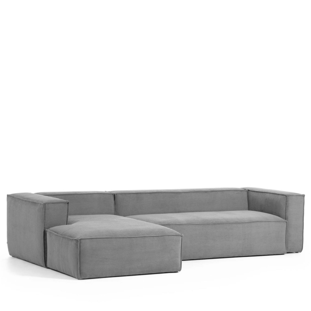 blok - canapé d'angle 3 places en velours avec méridienne gauche - couleur - gris