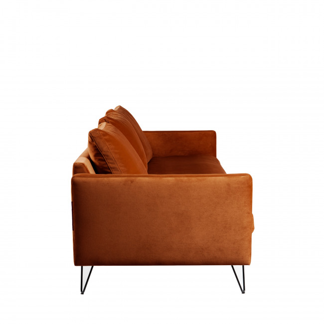 Villabon - Canapé en velours 4 places pieds noirs rouille écureuil
