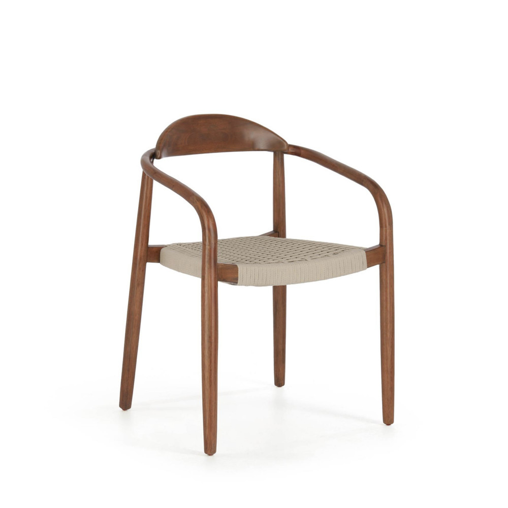 Nina - Lot de 4 chaises en acacia et corde pieds bois foncé - Couleur - Beige