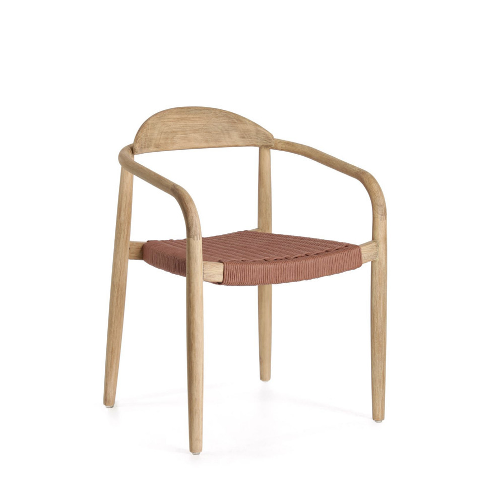 Nina - Lot de 4 chaises en acacia et corde pieds bois clair - Couleur - Terracotta