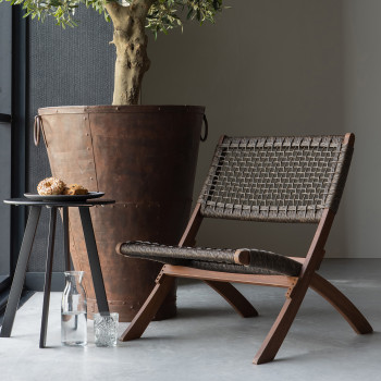 Lois - Fauteuil pliant en bois et résine tressée