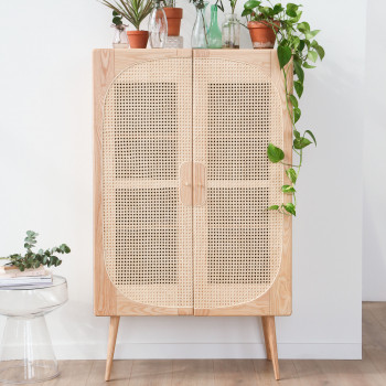 Ostnor - Buffet haut en bois et cannage