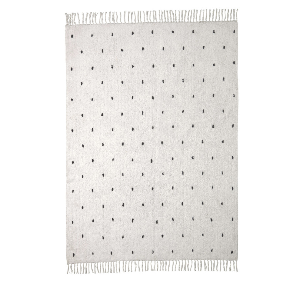 Meri - Tapis en coton à pois - Couleur - Blanc, Dimensions - 140x200 cm