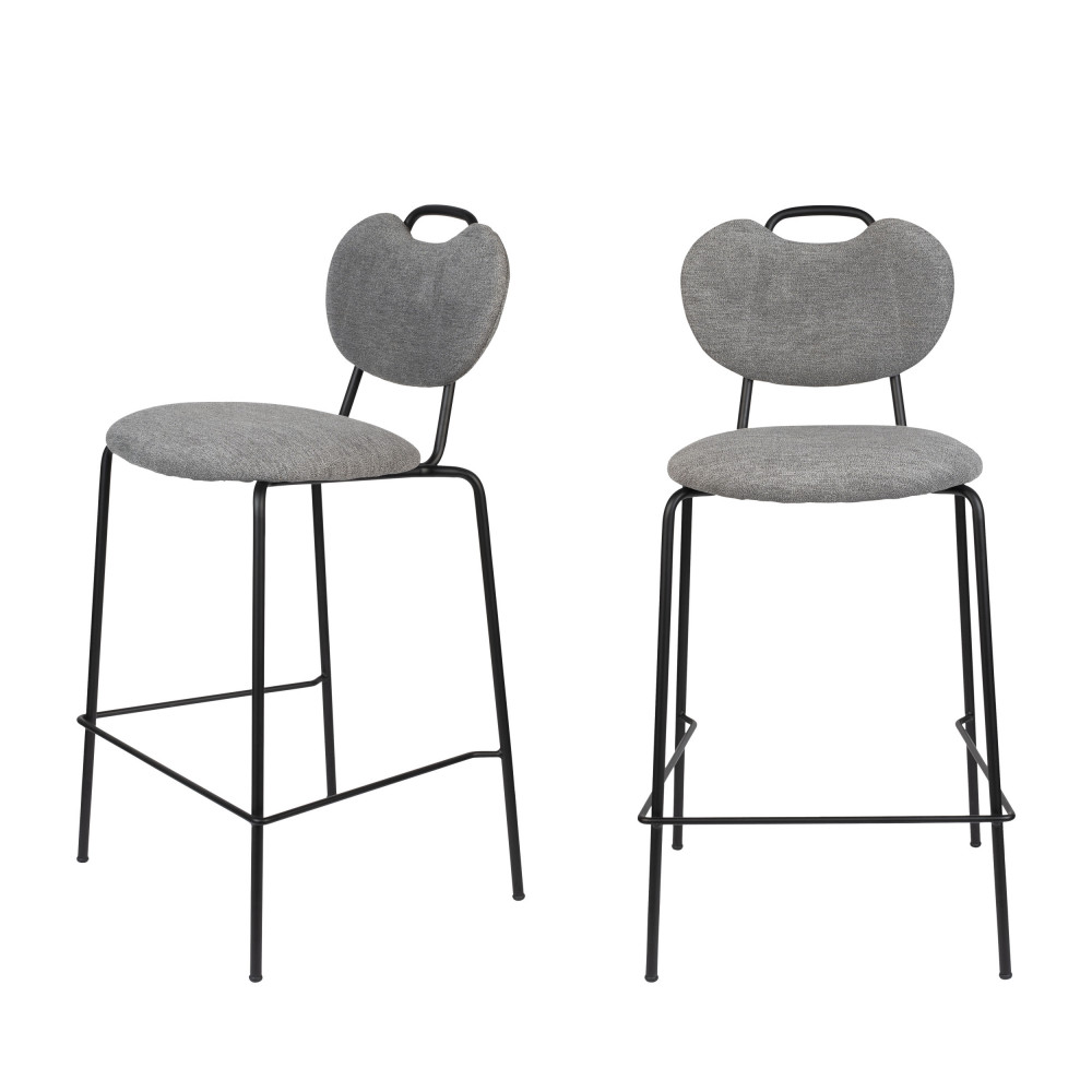 Aspen - Lot de 2 tabourets de bar en tissu et métal 65cm - Couleur - Gris