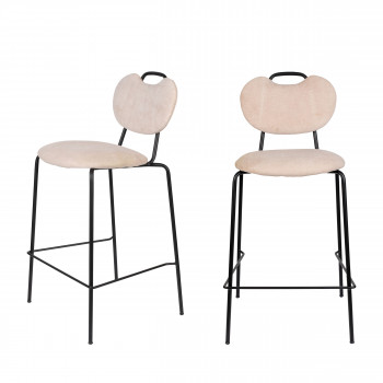 Aspen - 2 tabourets de bar en tissu et métal 65cm