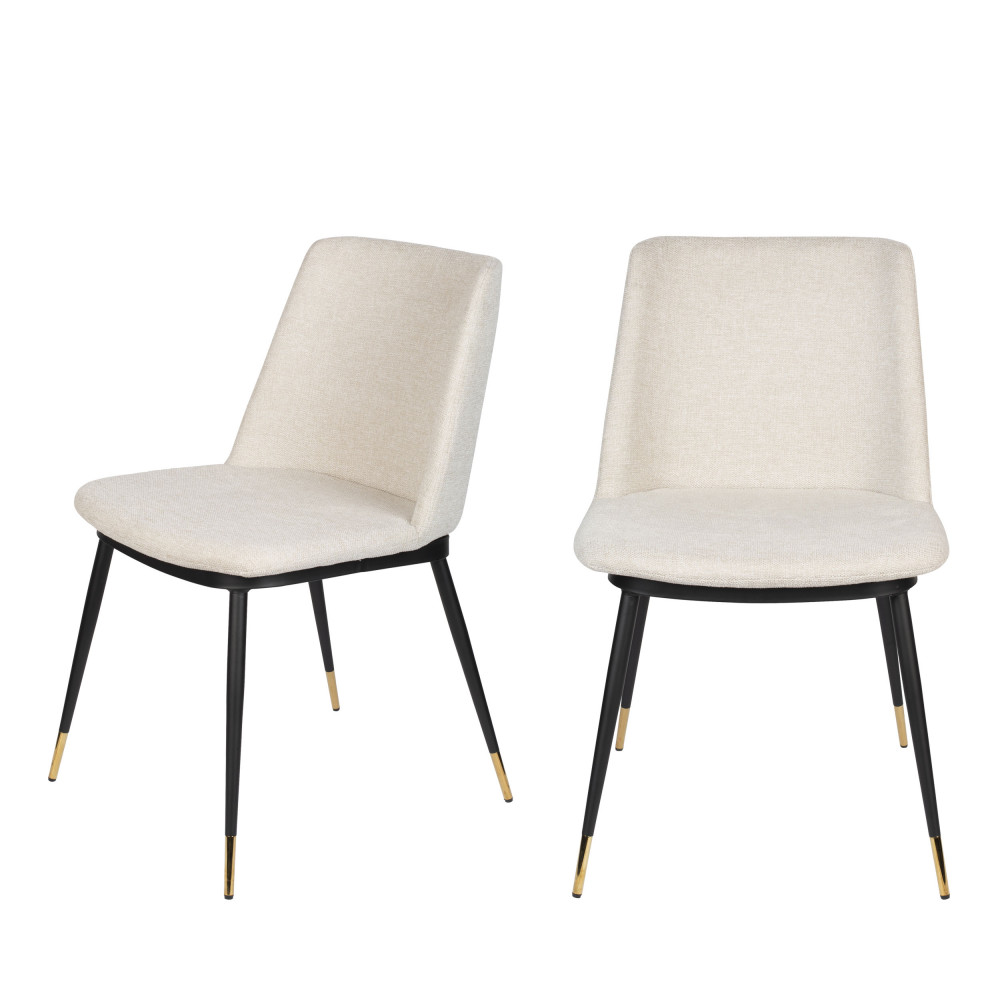 lionel - lot de 2 chaises en tissu et métal - couleur - beige