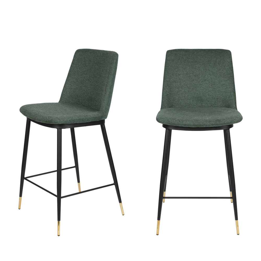 Lionel - Lot de 2 tabourets de bar en tissu et métal 65cm - Couleur - Vert