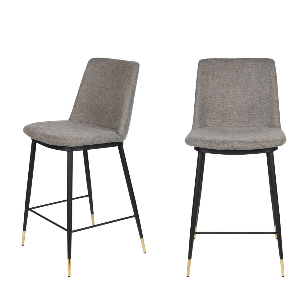 lionel - lot de 2 tabourets de bar en tissu et métal 65cm - couleur - gris