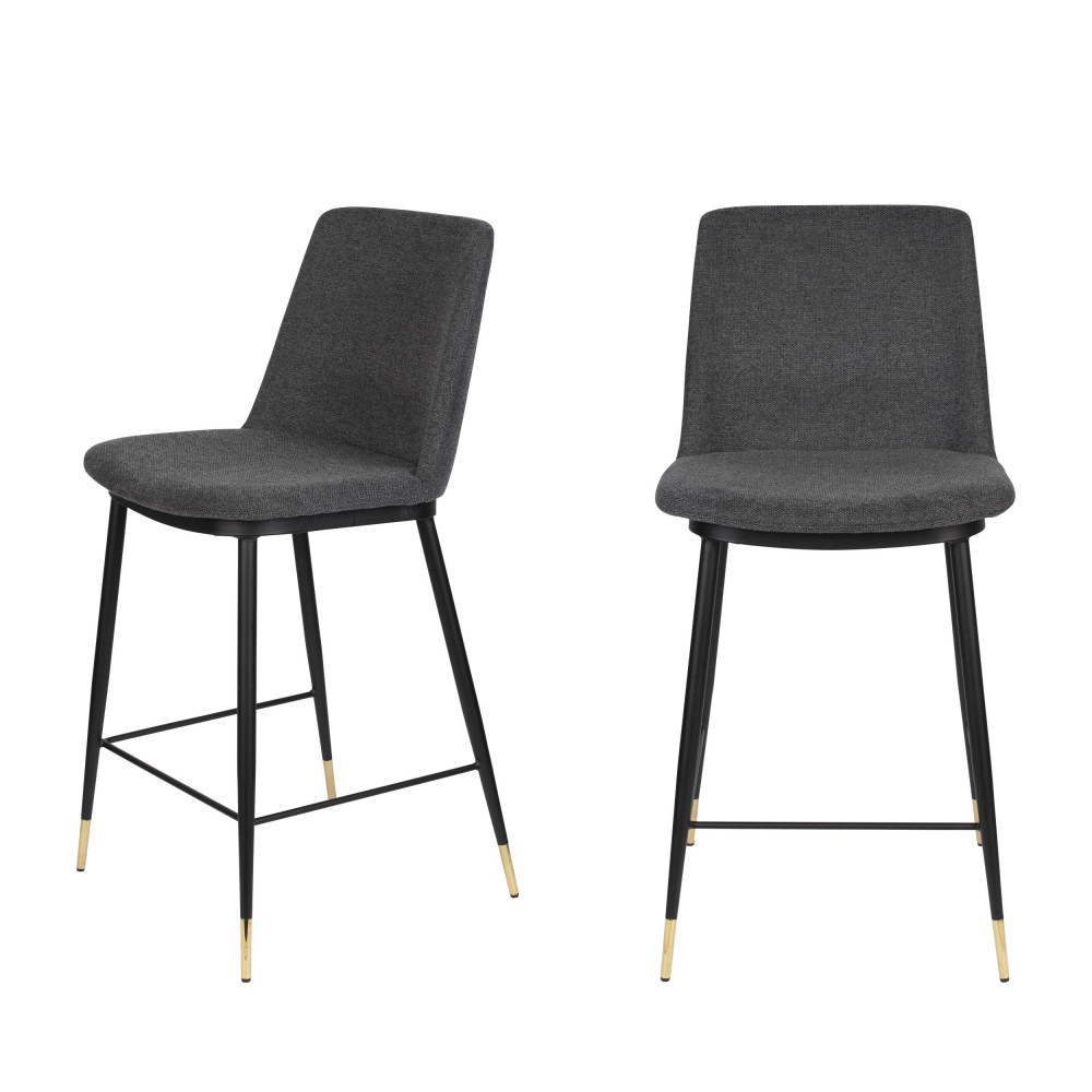 Lionel - Lot de 2 tabourets de bar en tissu et métal 65cm - Couleur - Gris foncé