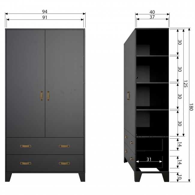 Dian - Armoire vestiaire pour enfant 2 portes 2 tiroirs