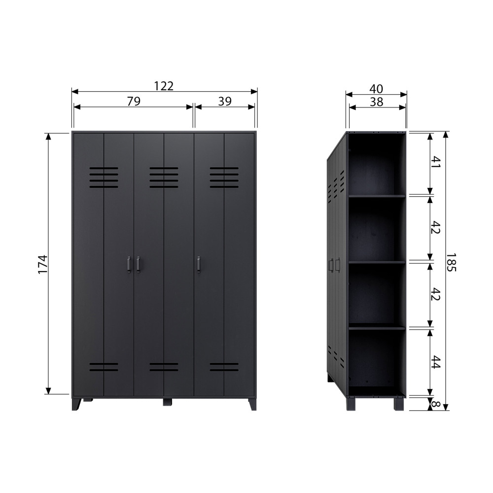 Armoire vestiaire en métal 3 portes avec serrure 3 places monobloc Fasma