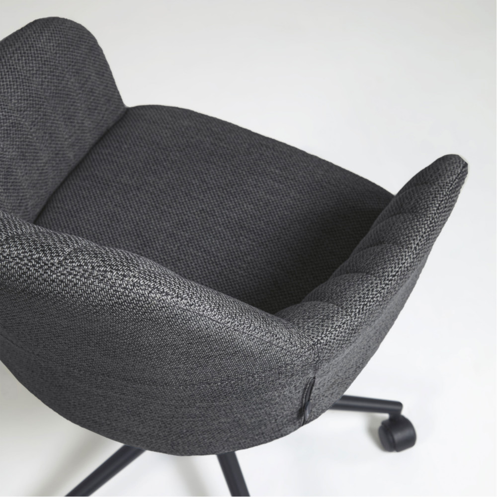 Fauteuil CAPITAL CONFORT Tissu Noir Accoudoirs Roulettes - JPG