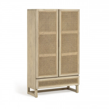 Rexit - Armoire 2 portes 1 tiroir en bois et rotin