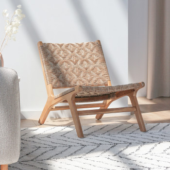 Banmat - Fauteuil de jardin en bois et rotin