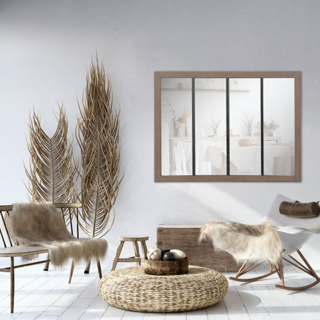 Frank  - Miroir verrière en métal et bois 120x80 cm