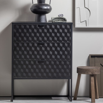 Milo - Commode 3 tiroirs en bois et métal