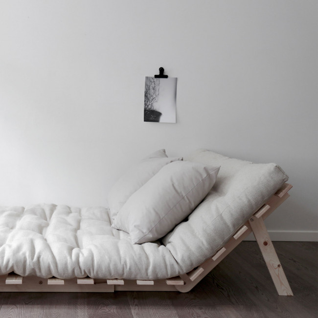 Roots - Canapé convertible 140x200cm en bois naturel et tissu