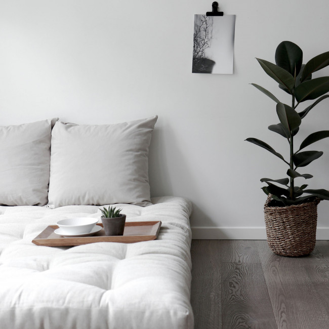 Roots - Canapé convertible 140x200cm en bois naturel et tissu