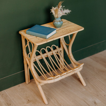 Table de chevet vintage en rotin Bayahibe