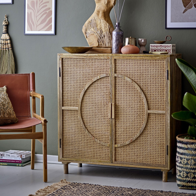 Pablo - Buffet 2 portes en bois et cannage 100x95cm