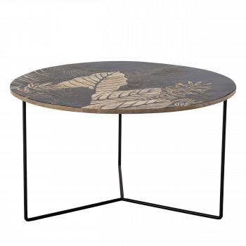 Lac - Table basse ronde en bois motif floral ø80cm