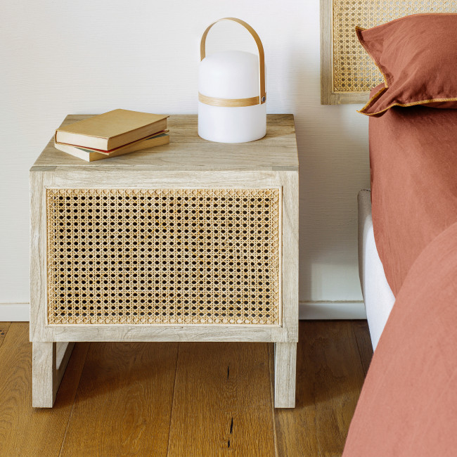 Rexit - Table de chevet en bois et rotin