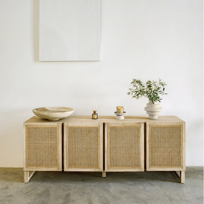 Rexit - Buffet 4 portes en bois et rotin