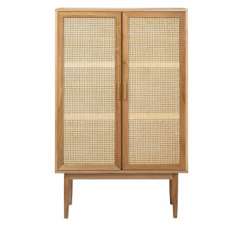 Hogarn - Buffet haut 2 portes en bois et cannage